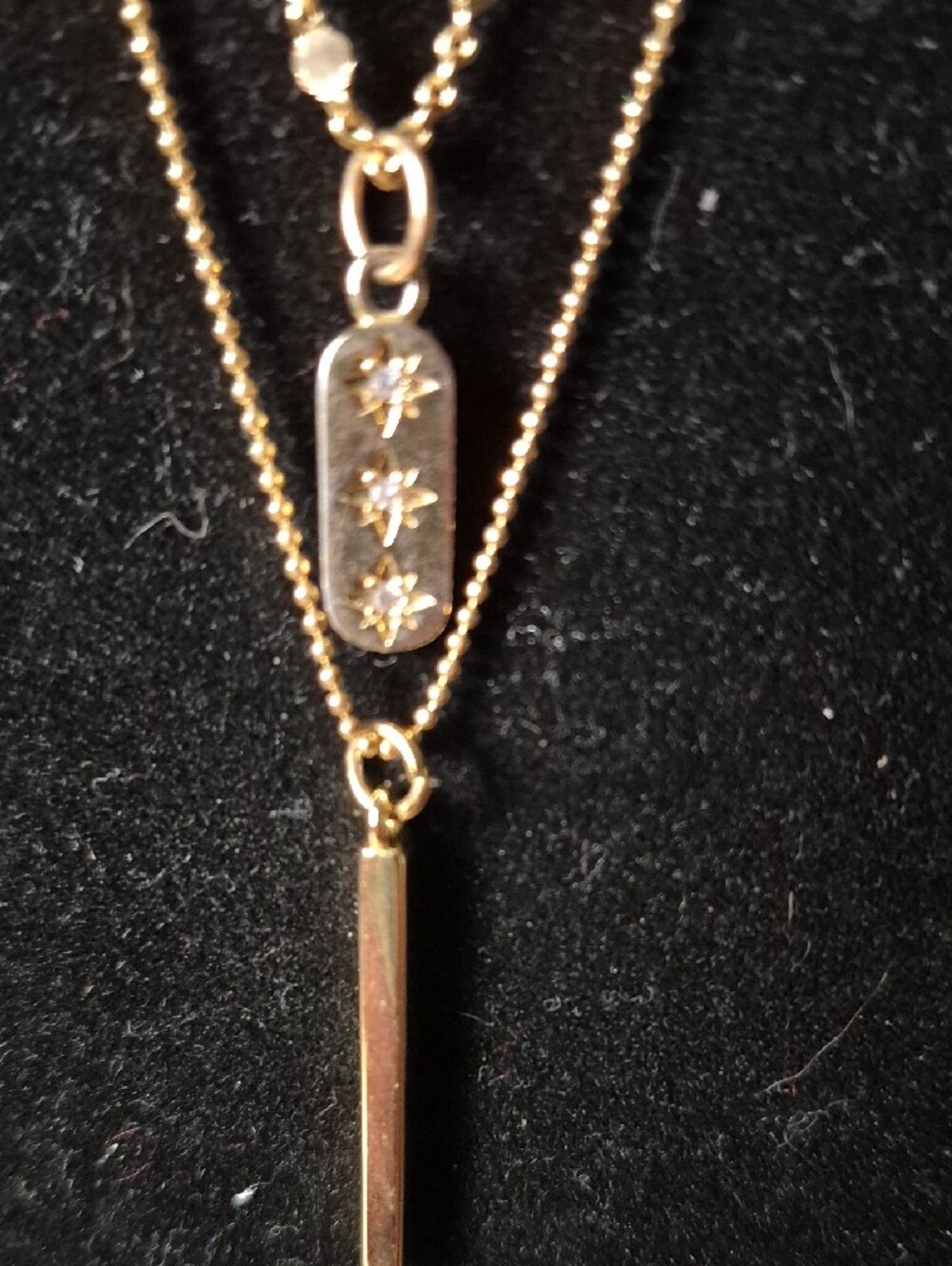 Layered Gold-Tone Multi-Chain Necklace with Bar & Charm - Picture 3 of 5